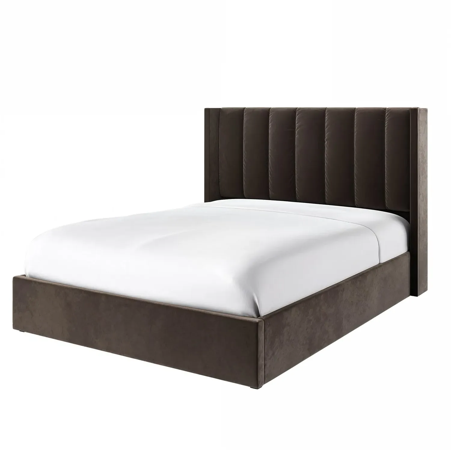 King Size Ottoman Bed with Winged Headboard - Brown