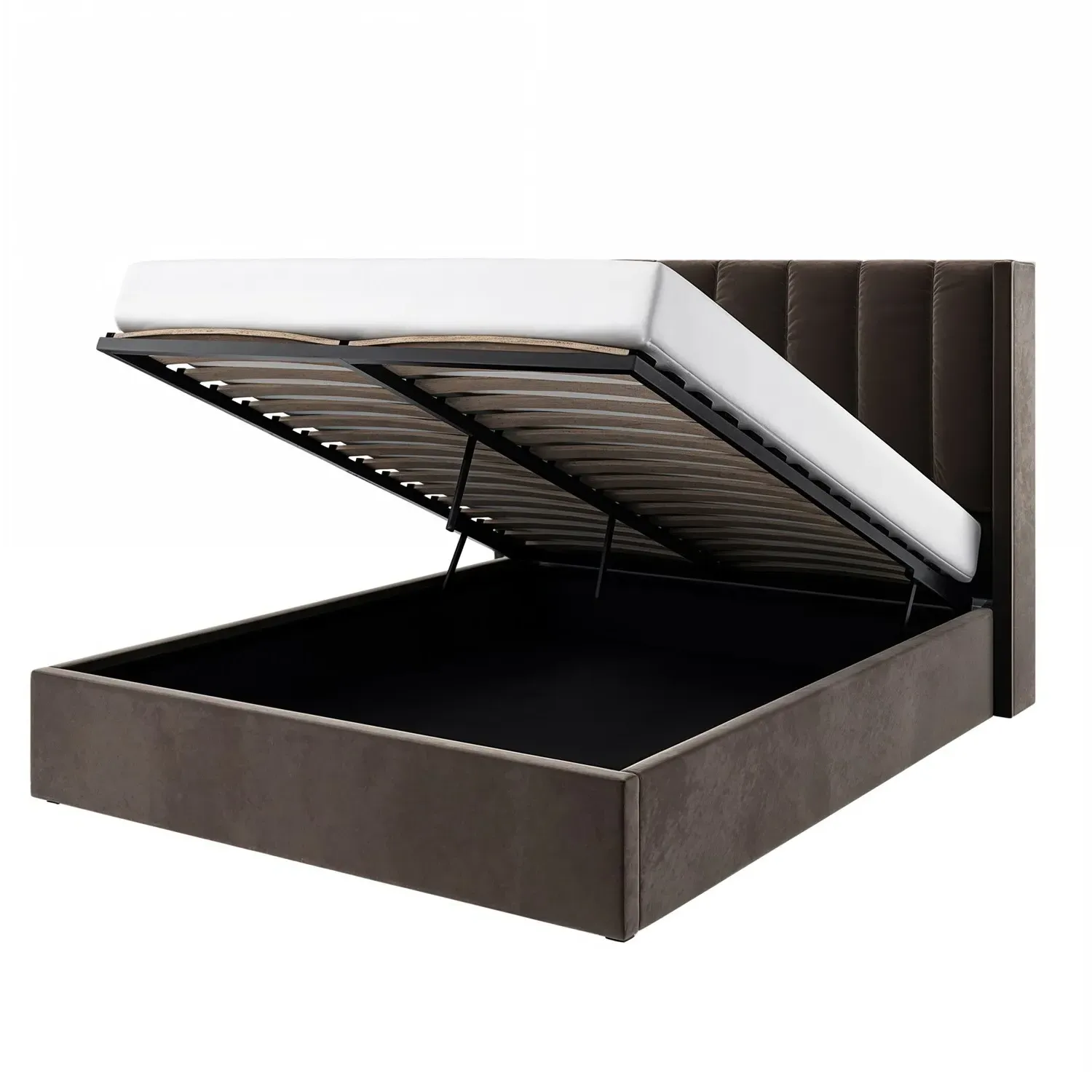 King Size Ottoman Bed with Winged Headboard - Brown