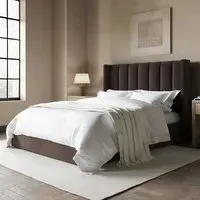 King Size Ottoman Bed with Winged Headboard - Brown