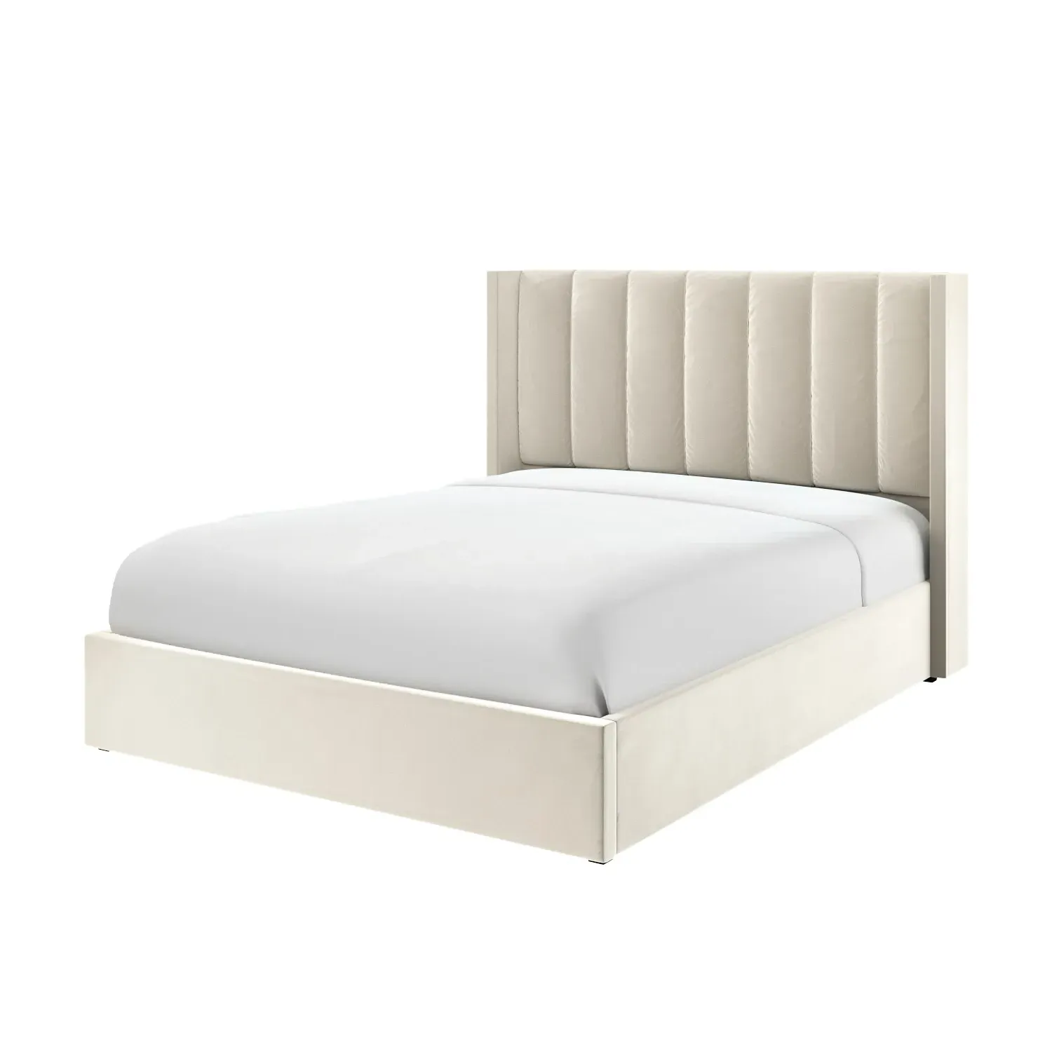 King Size Ottoman Bed with Winged Headboard - Cream