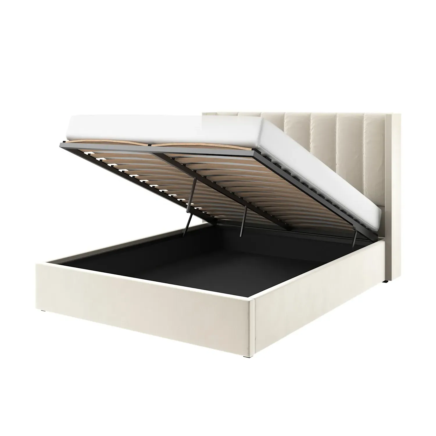 King Size Ottoman Bed with Winged Headboard - Cream