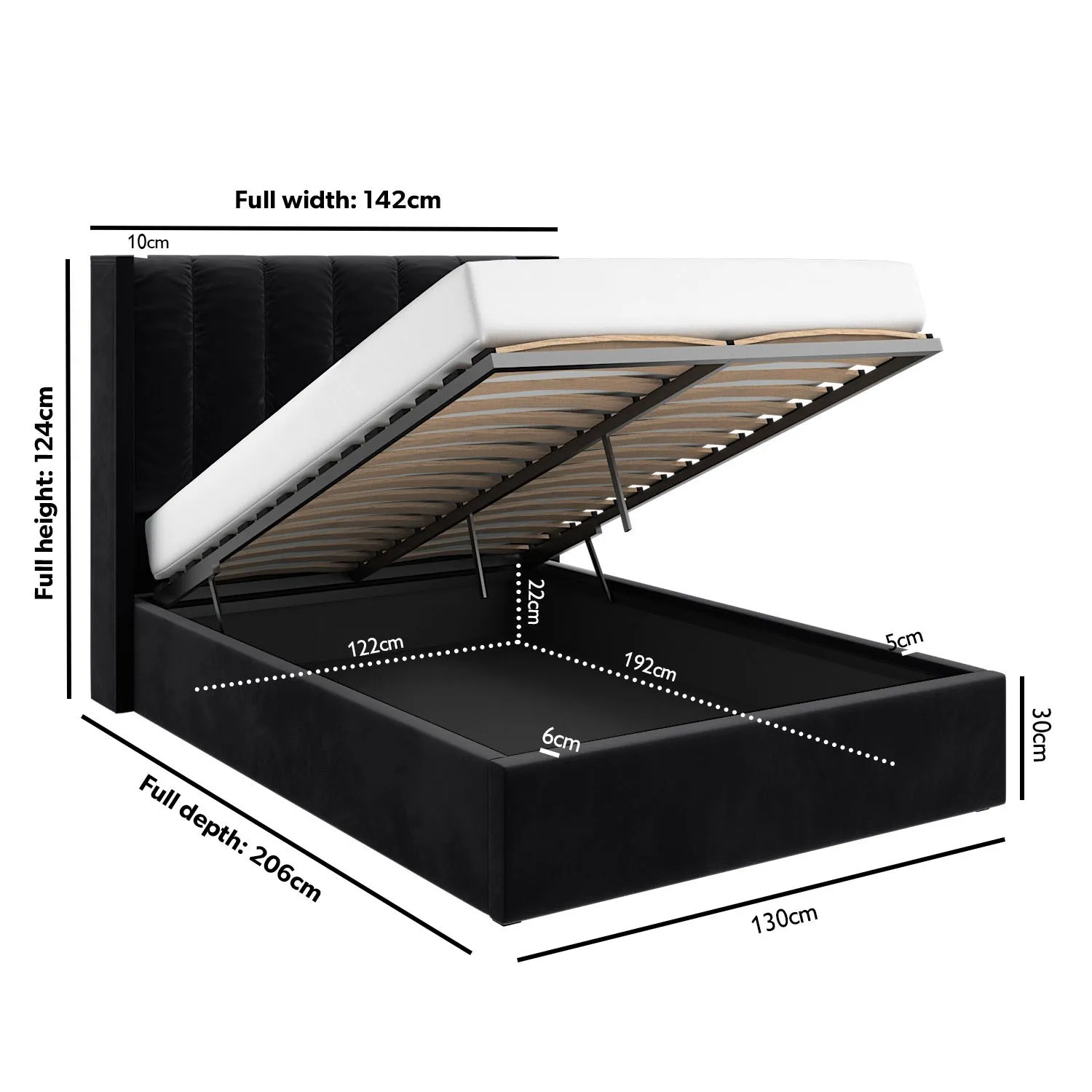 Small Double Ottoman Bed with Storage - Black, Velvet