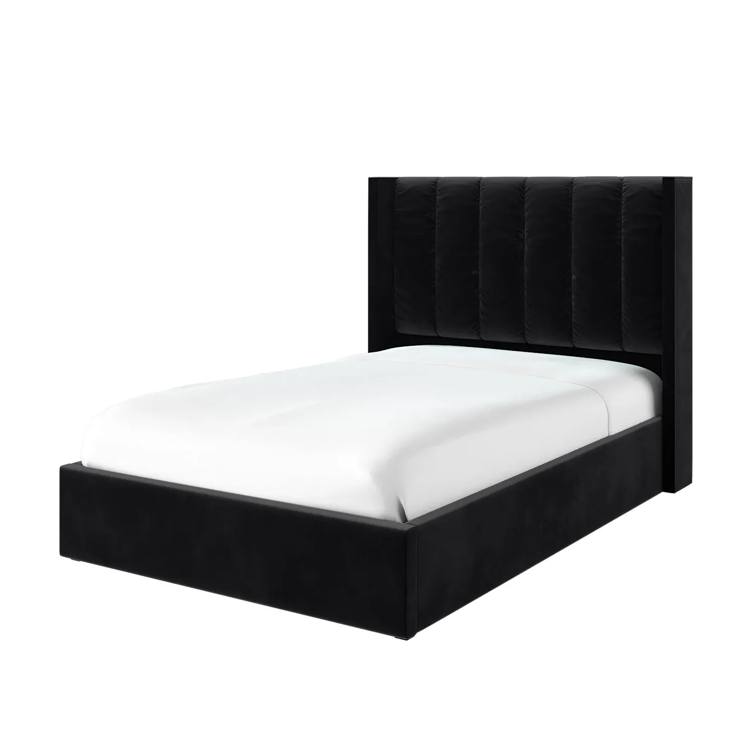 Small Double Ottoman Bed with Storage - Black, Velvet