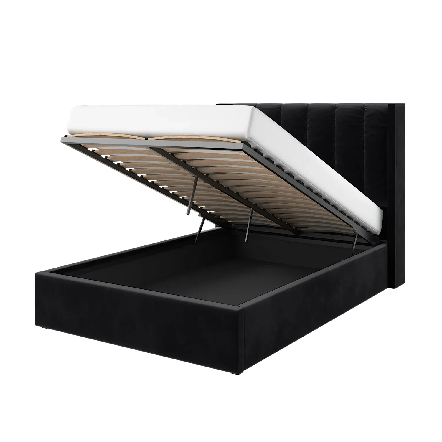 Small Double Ottoman Bed with Storage - Black, Velvet