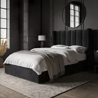 Small Double Ottoman Bed with Storage - Black, Velvet
