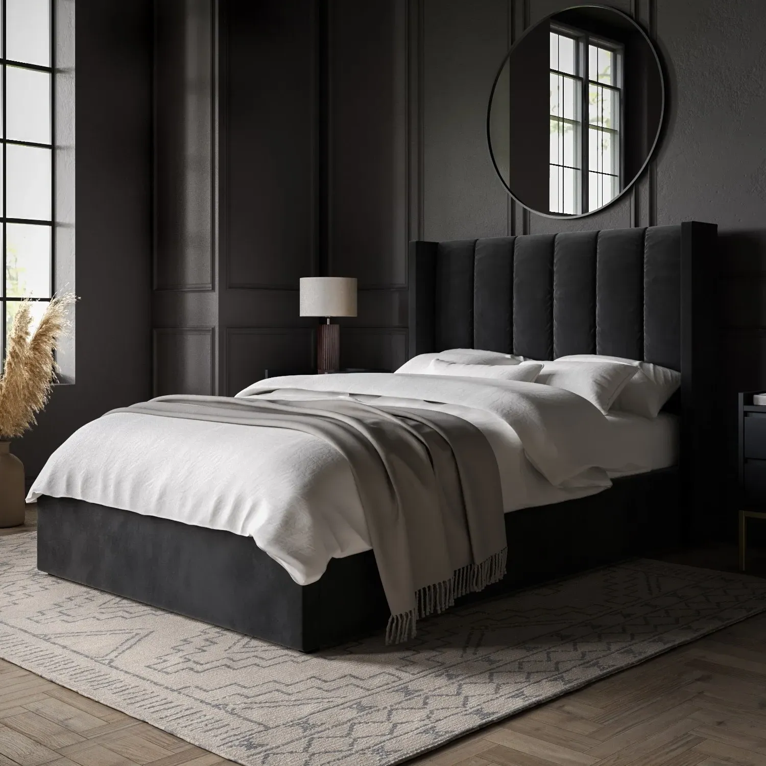 Small Double Ottoman Bed with Storage - Black, Velvet image