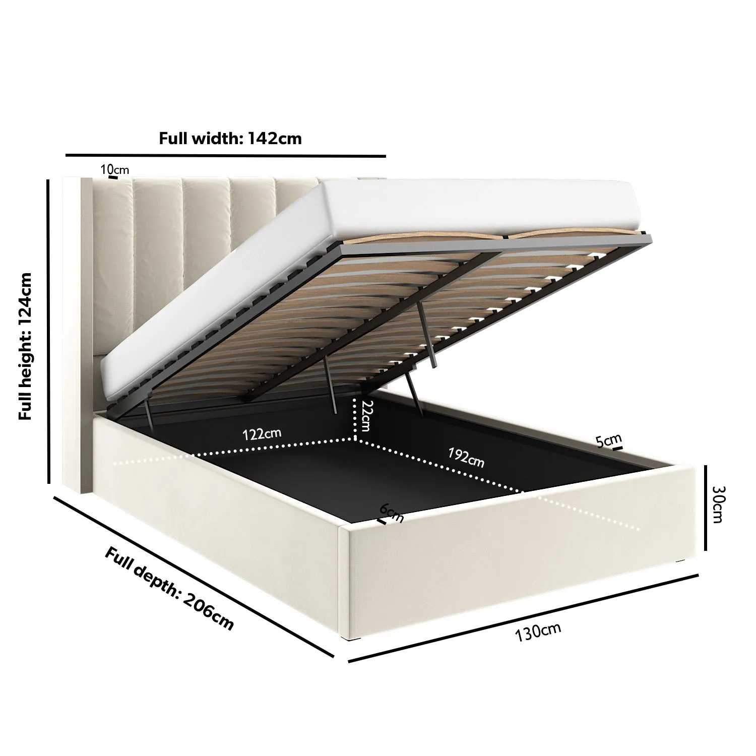 Small Double Ottoman Bed with Storage - Cream, Velvet