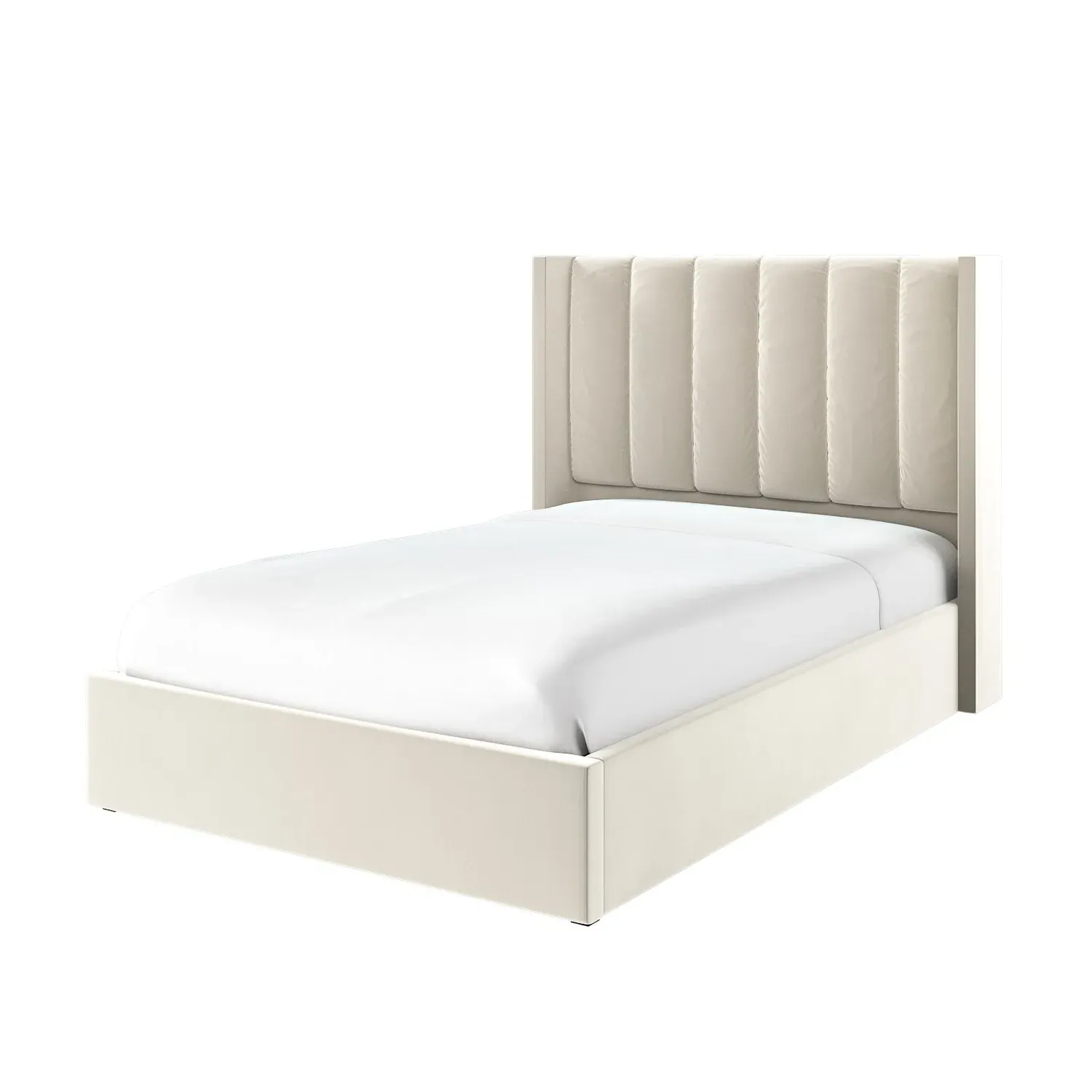 Small Double Ottoman Bed with Storage - Cream, Velvet