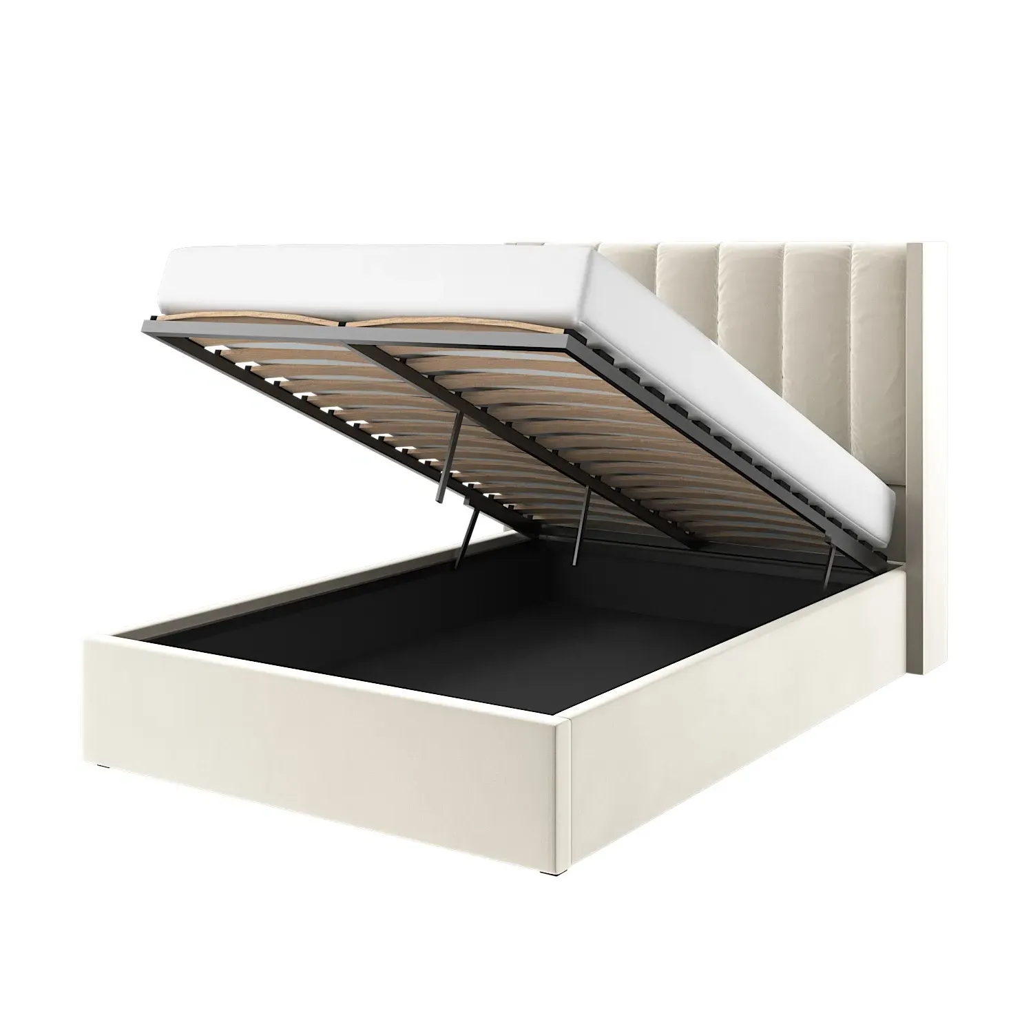 Small Double Ottoman Bed with Storage - Cream, Velvet