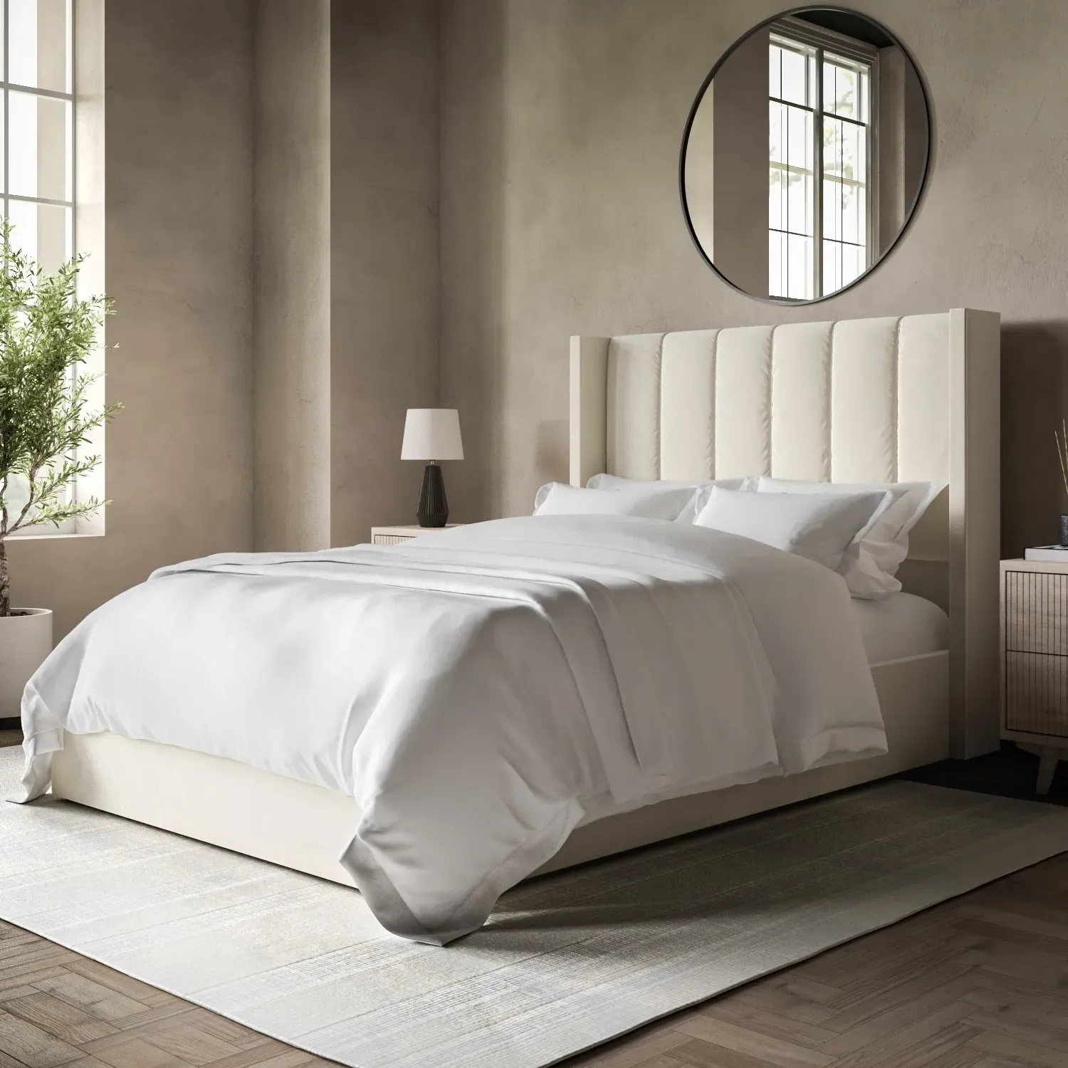 Small Double Ottoman Bed with Storage - Cream, Velvet