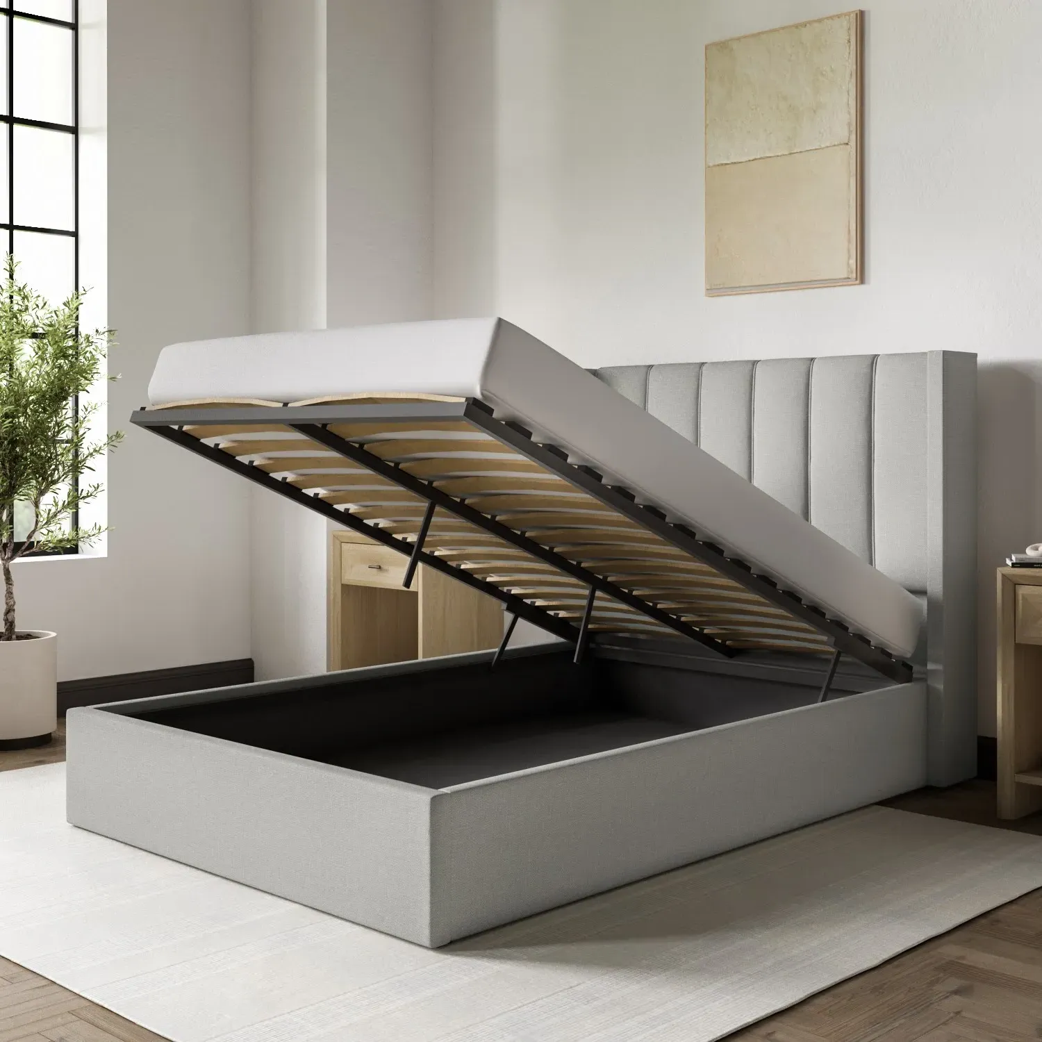 Small Double Ottoman Bed with Storage - Grey, Fabric