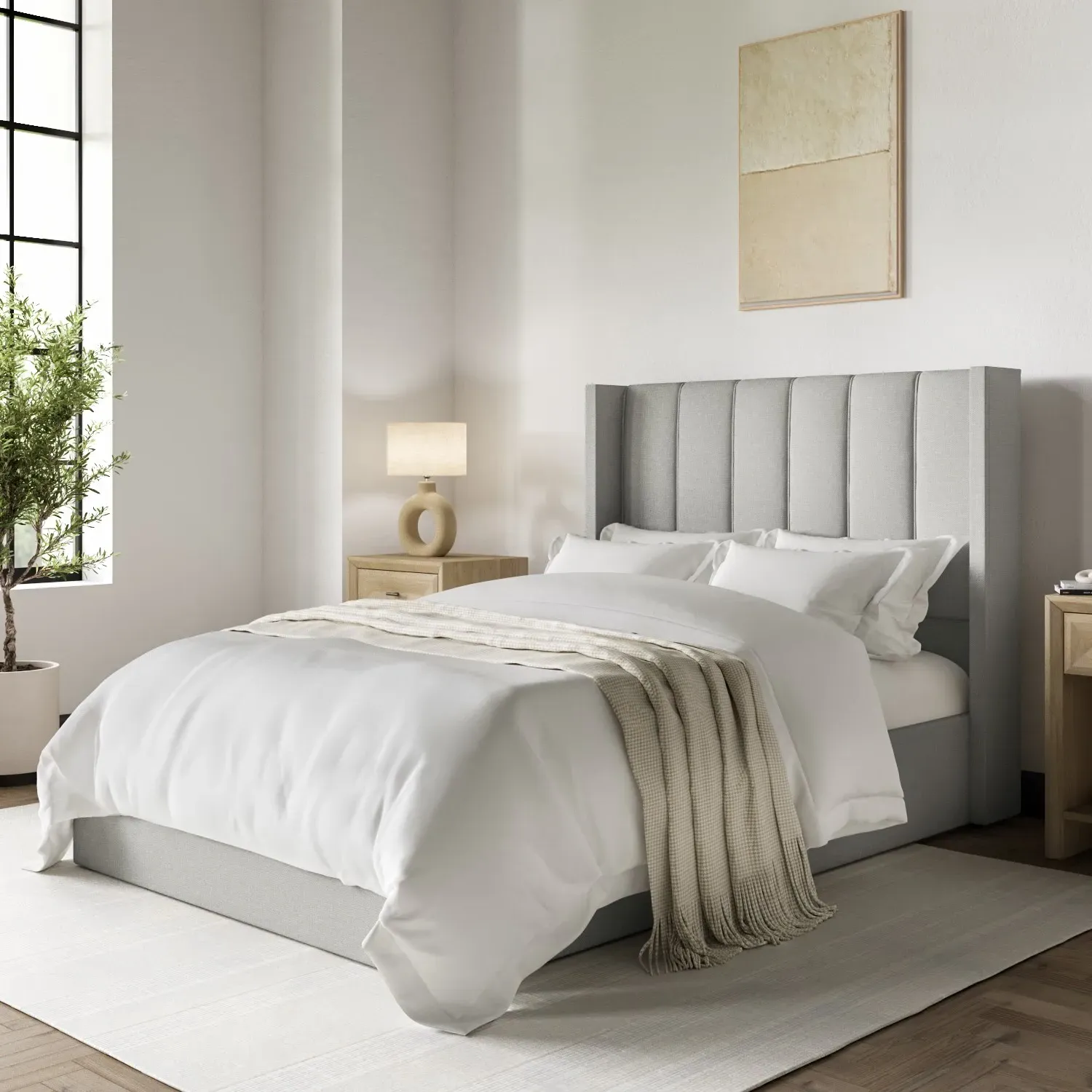 Small Double Ottoman Bed with Storage - Grey, Fabric