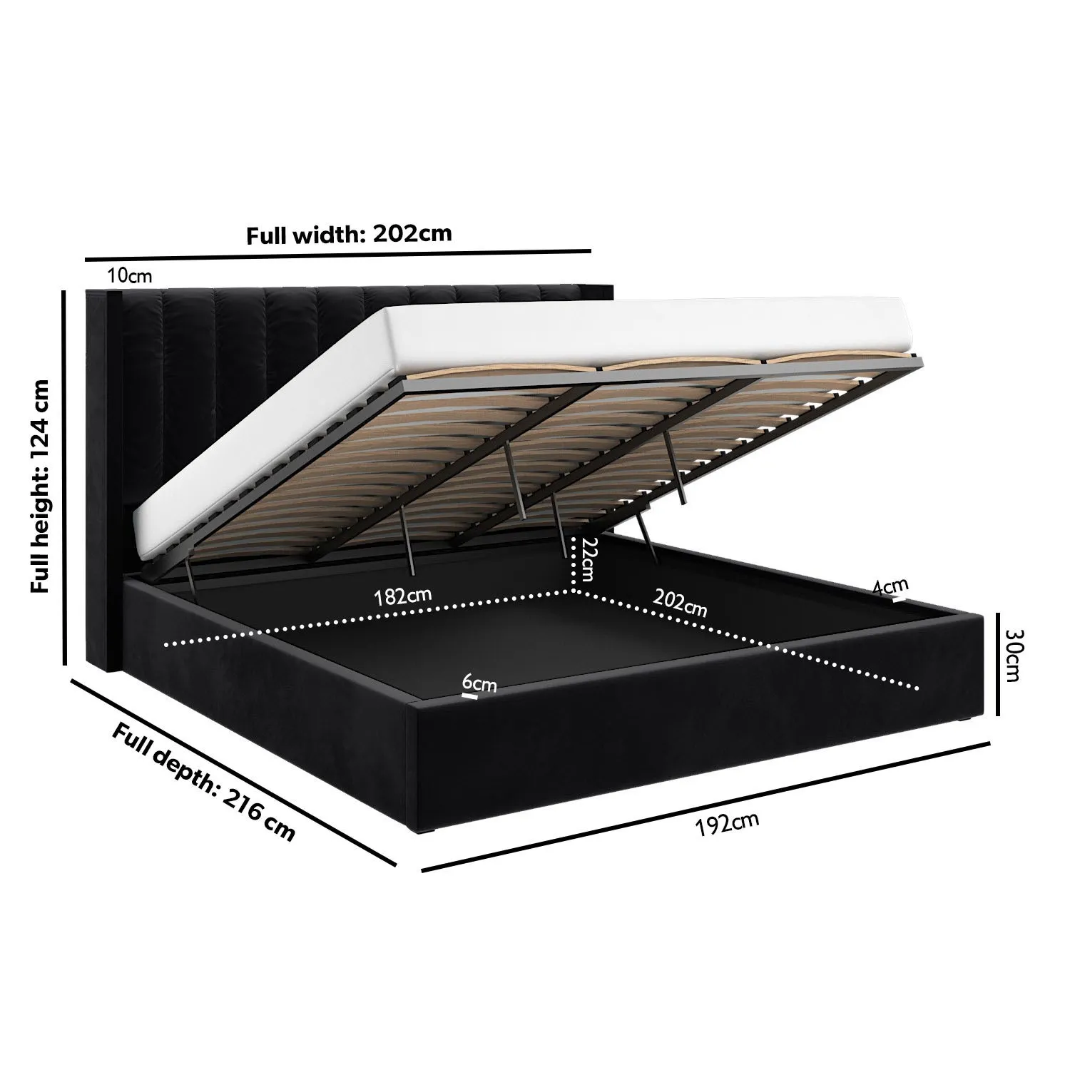 Super King Ottoman Bed with Storage - Black, Velvet