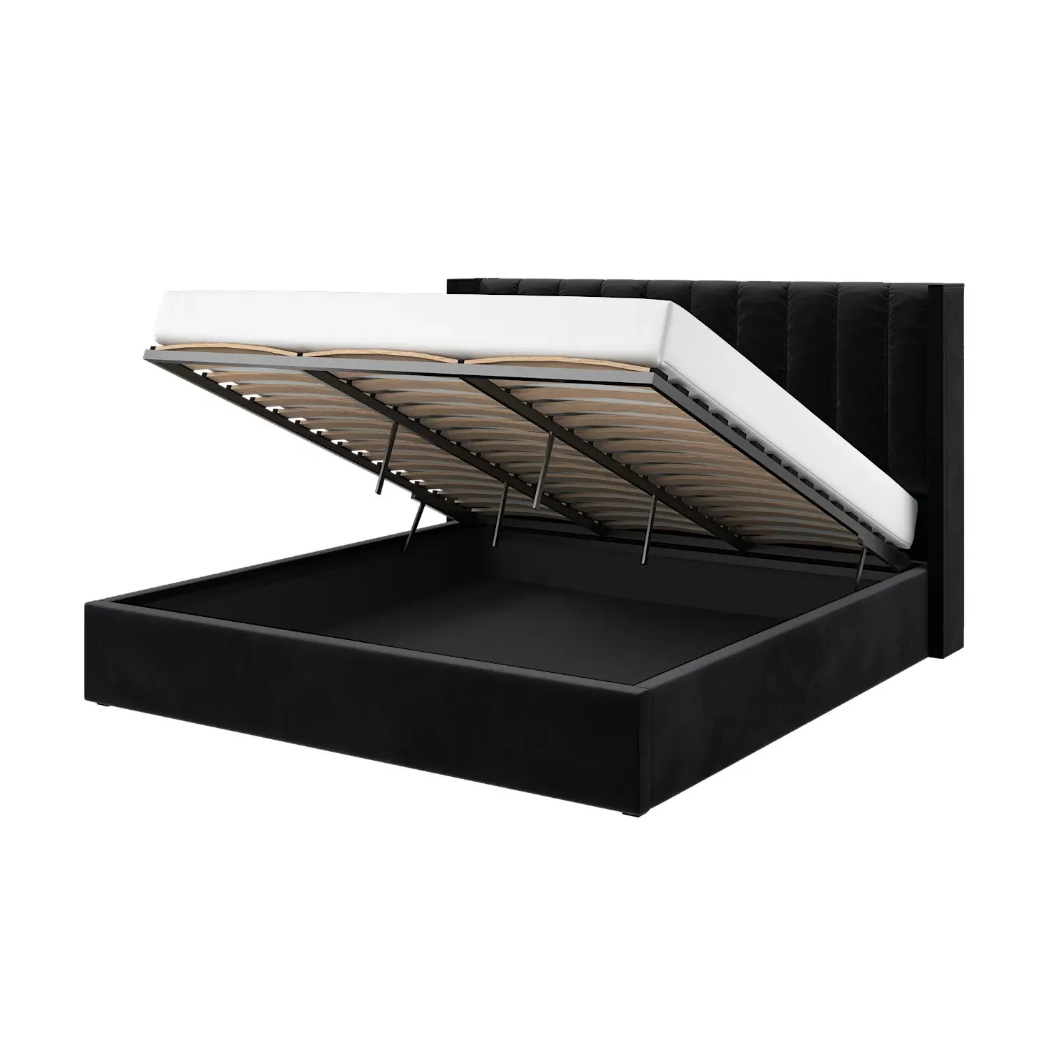 Super King Ottoman Bed with Storage - Black, Velvet