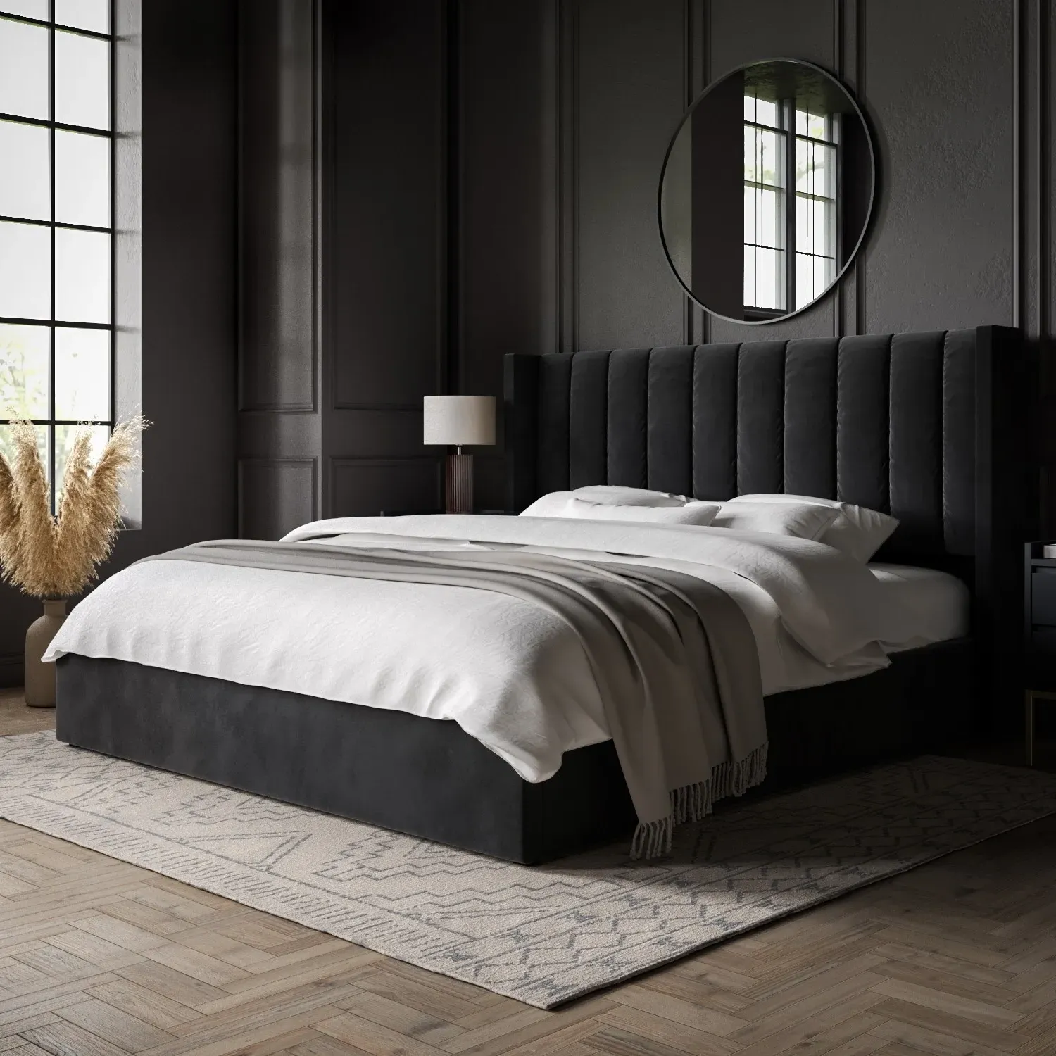 Super King Ottoman Bed with Storage - Black, Velvet