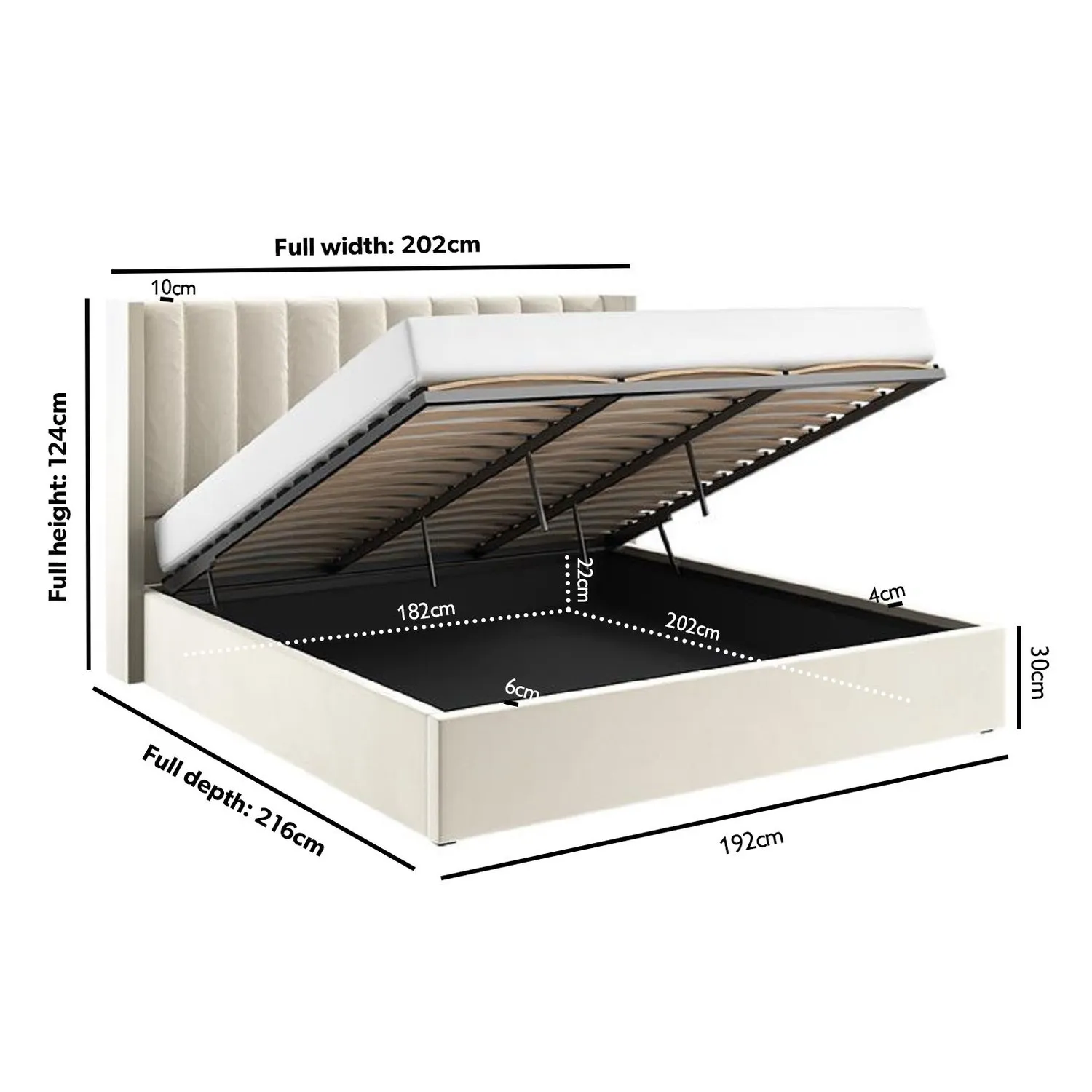 Super King Ottoman Bed with Storage - Cream, Velvet