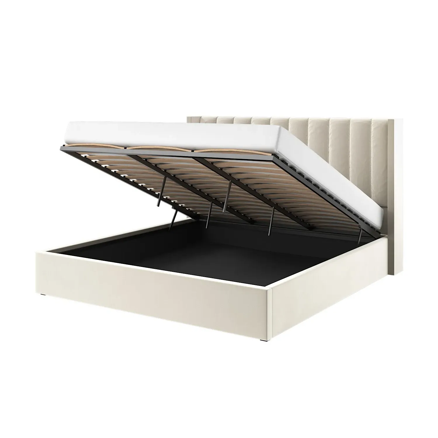 Super King Ottoman Bed with Storage - Cream, Velvet