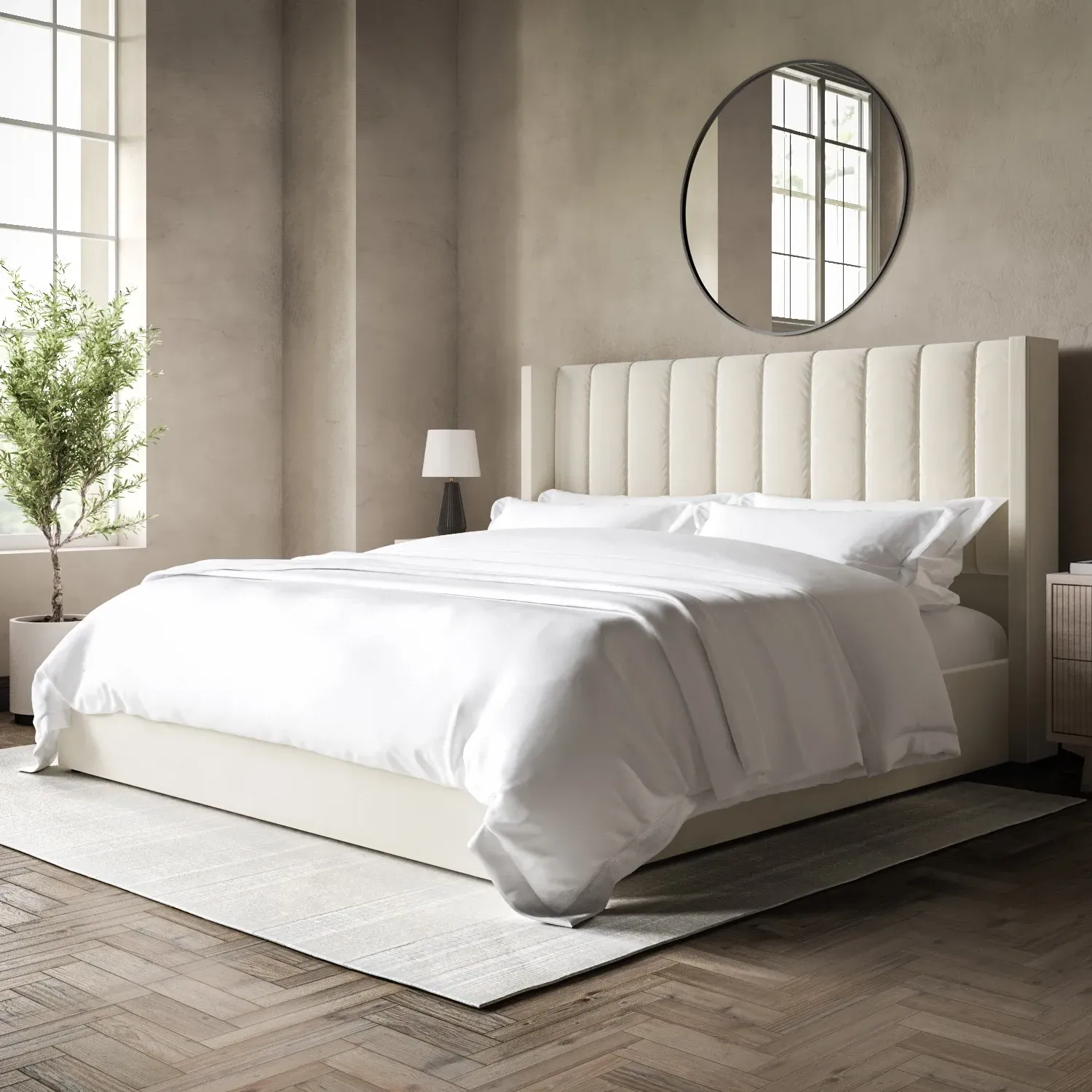 Super King Ottoman Bed with Storage - Cream, Velvet