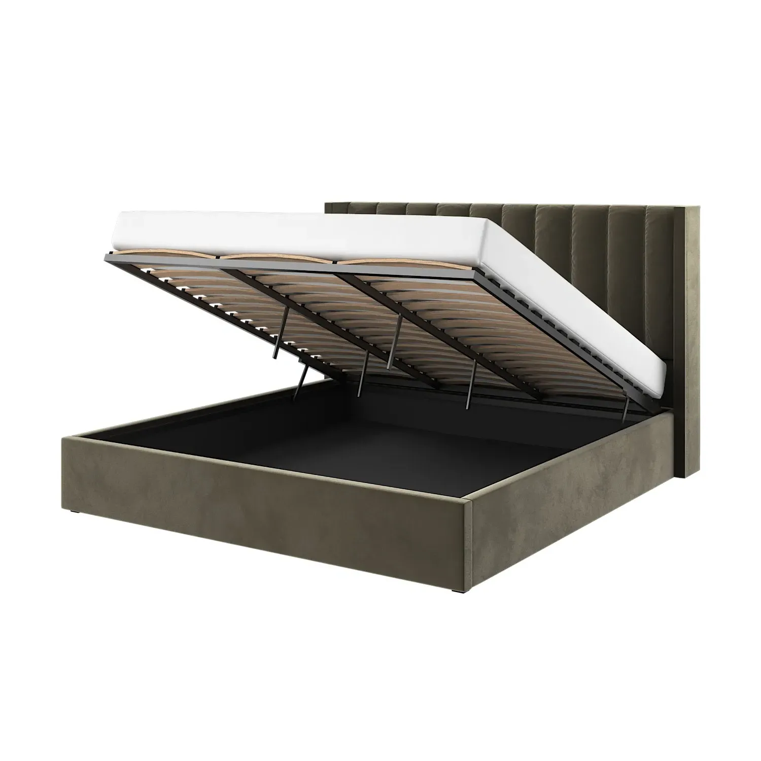 Super King Ottoman Bed with Storage - Green, Velvet