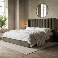 Super King Ottoman Bed with Storage - Green, Velvet