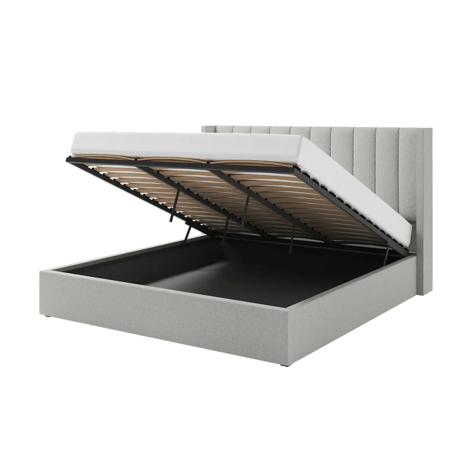Super King Ottoman Bed with Storage - Grey, Fabric