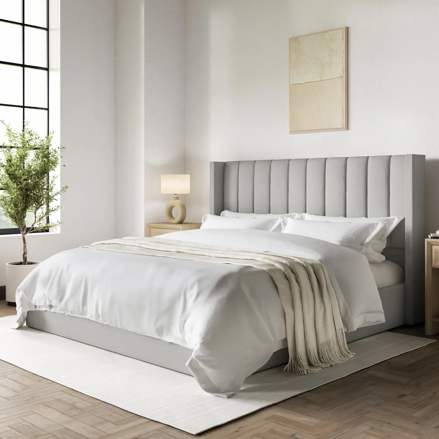 Super King Ottoman Bed with Storage - Grey, Fabric image