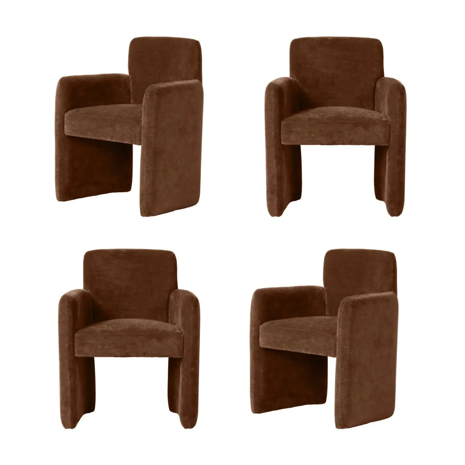 Set of 4 Dining Chairs with Armrests - Rust, Fabric