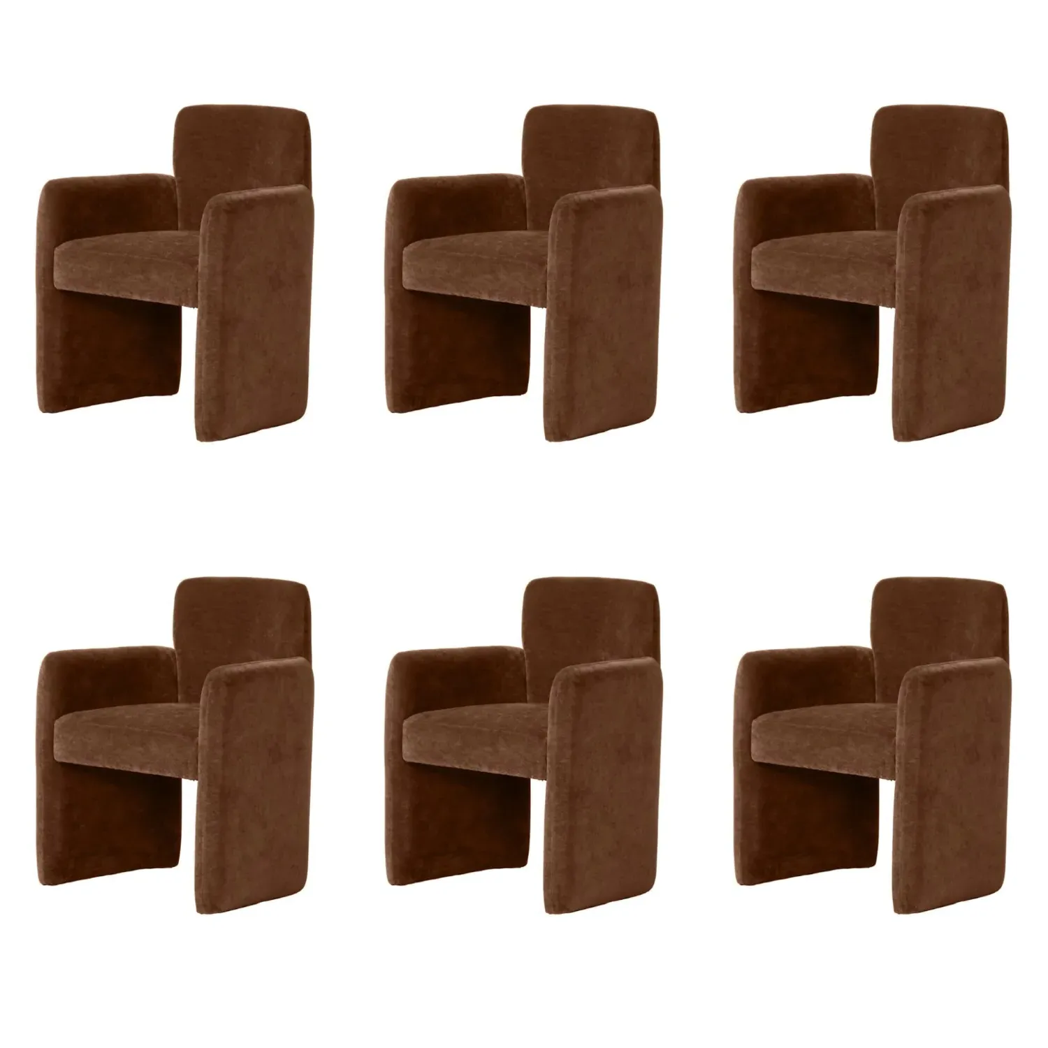 Set of 6 Dining Chairs with Armrests - Rust, Fabric