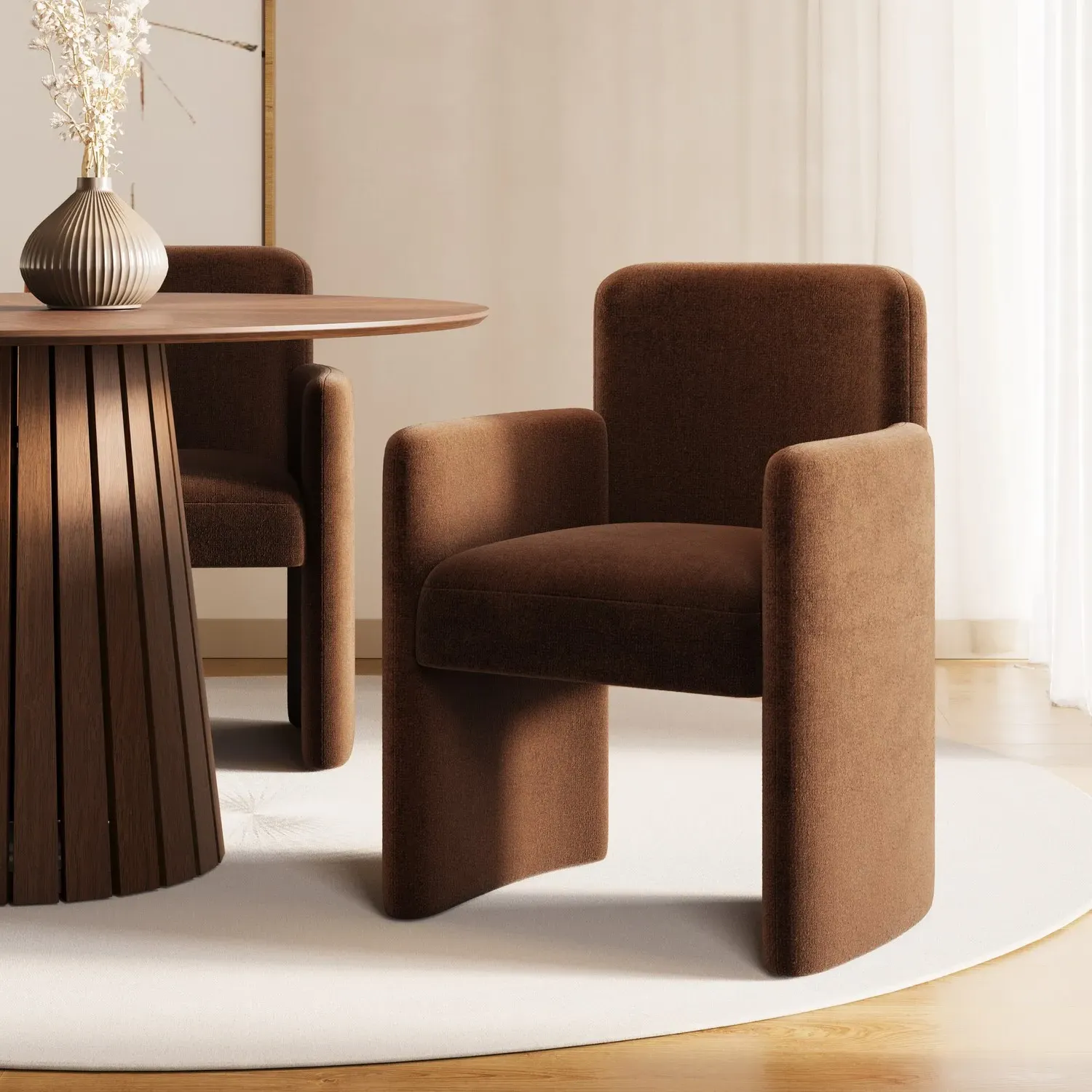 Upholstered Dining Chair with Arms - Rust, Chenille image