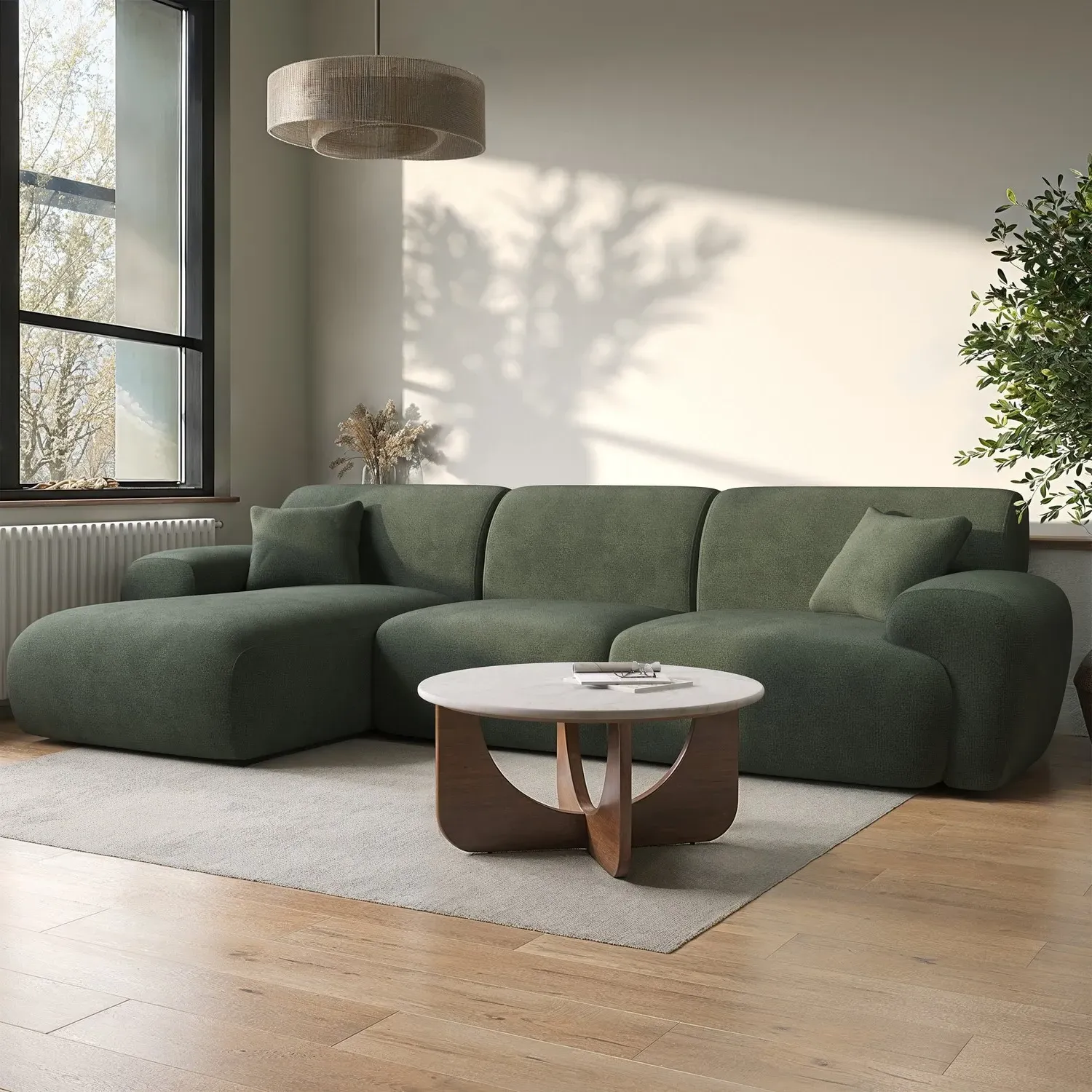 4-Seater Chaise Corner Sofa - Green, Chenille
