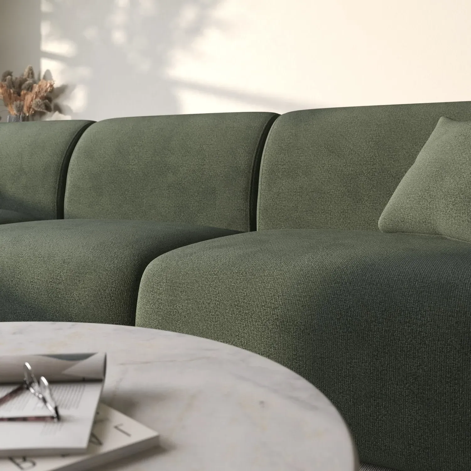 4-Seater Chaise Corner Sofa - Green, Chenille