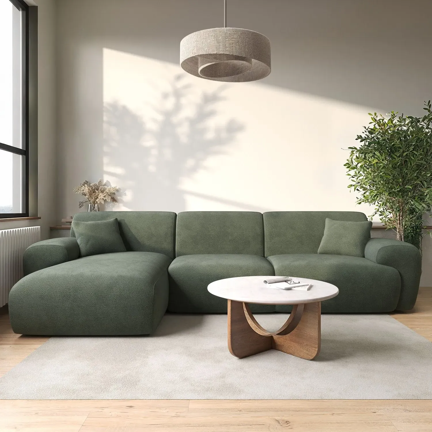 4-Seater Chaise Corner Sofa - Green, Chenille image