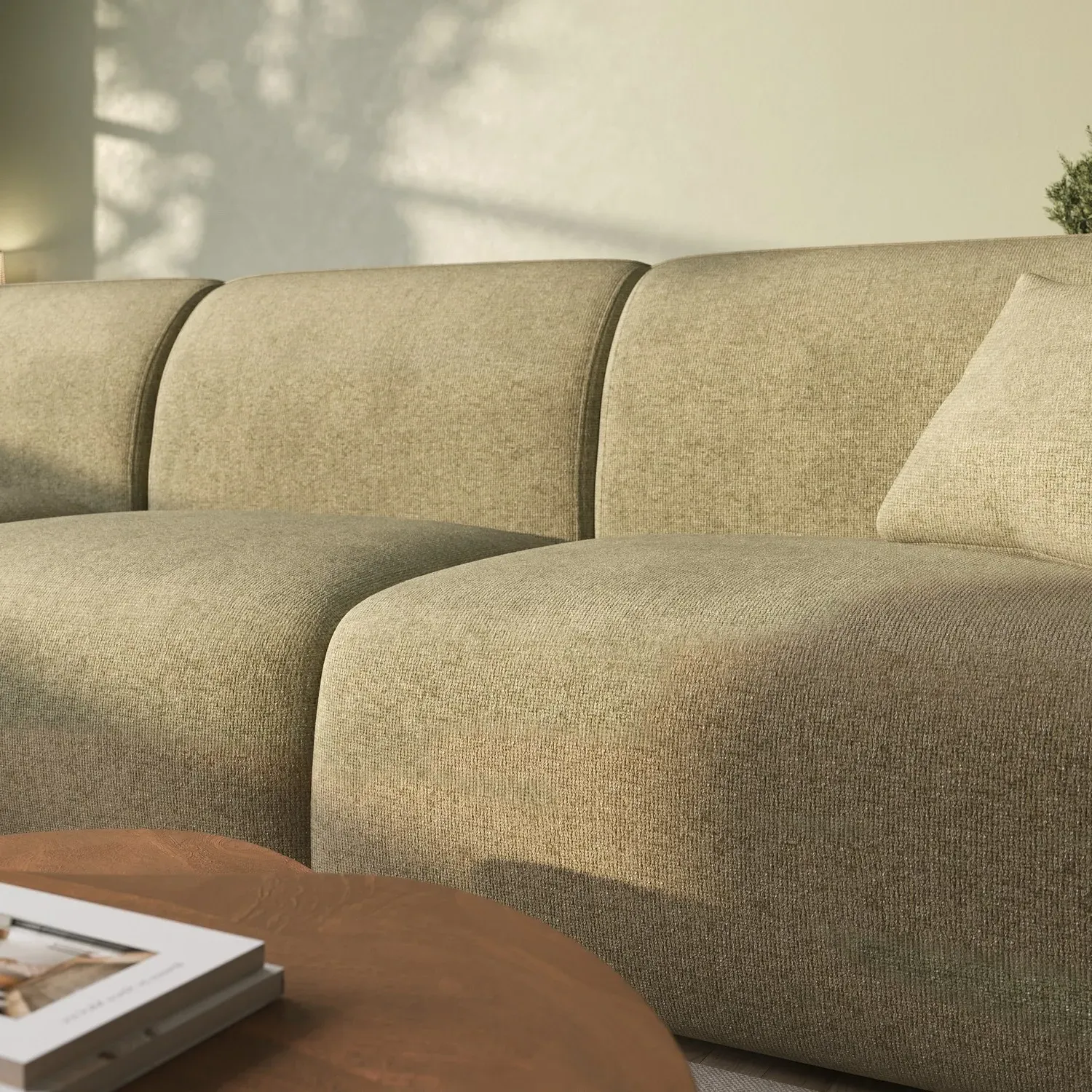 4-Seater Chaise Corner Sofa - Light Olive, Chenille