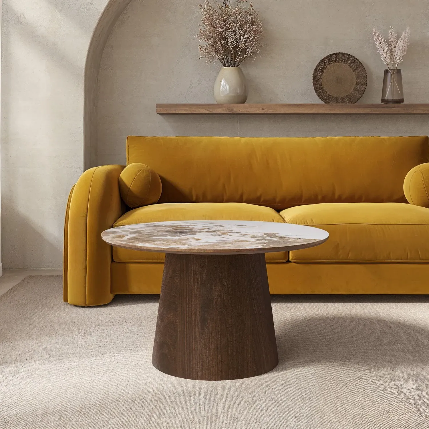 Round Coffee Table - Brown, Ceramic