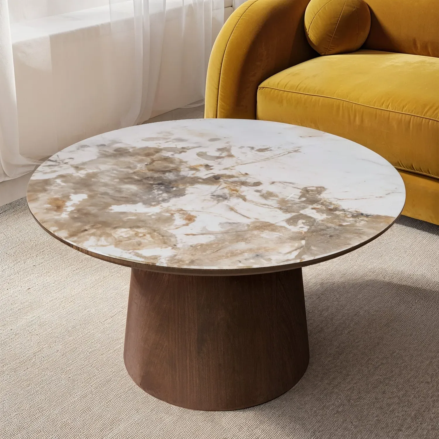 Round Coffee Table - Brown, Ceramic