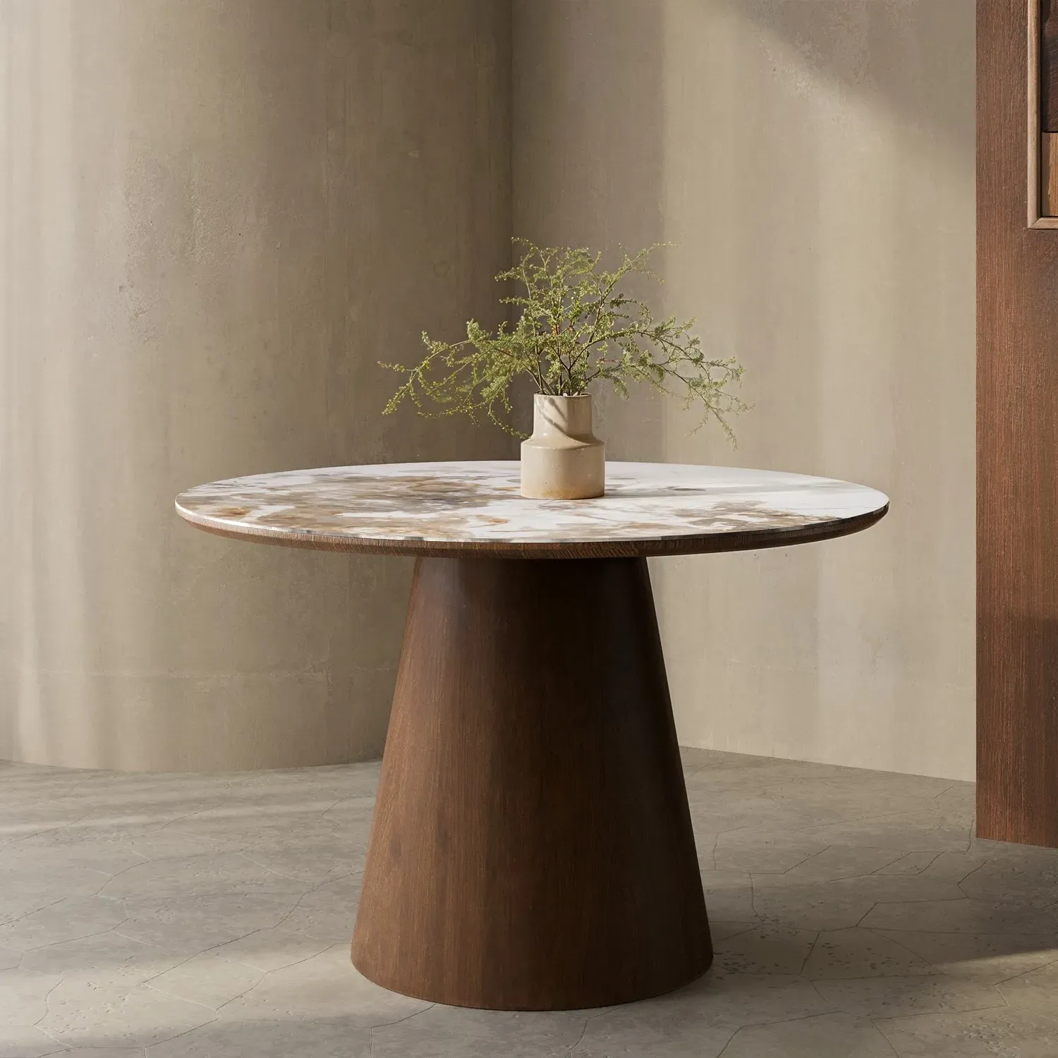 Round Dining Table - Brown, Ceramic