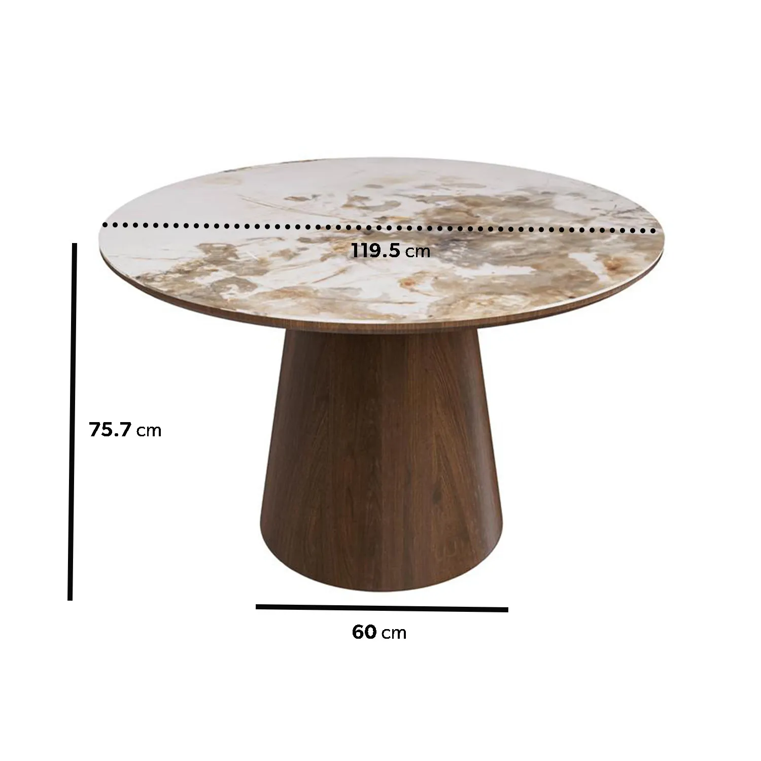 Round Dining Table Set with 4 Chairs - Beige, Walnut