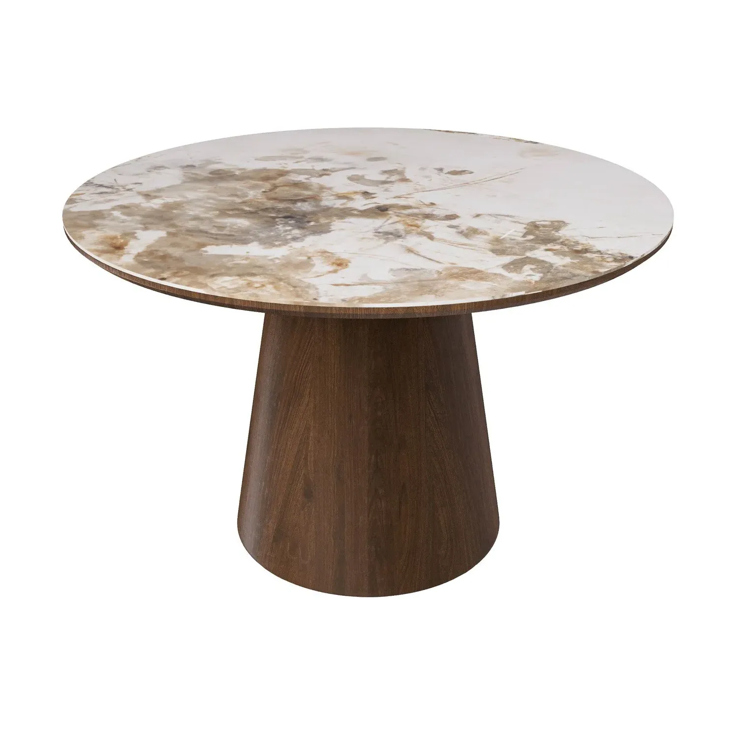 Round Dining Table Set with 4 Chairs - Beige, Walnut