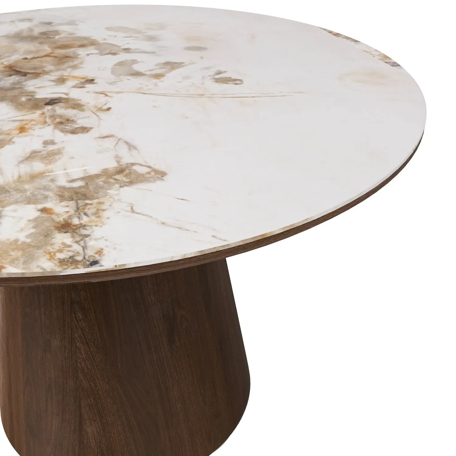 Round Dining Table Set with 4 Chairs - Beige, Walnut