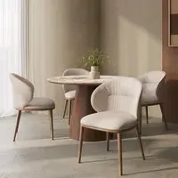 Round Dining Table Set with 4 Chairs - Beige, Walnut