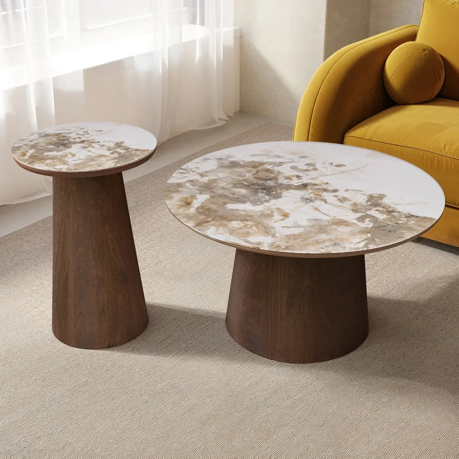 Round Nest of 2 Tables - Beige, Ceramic