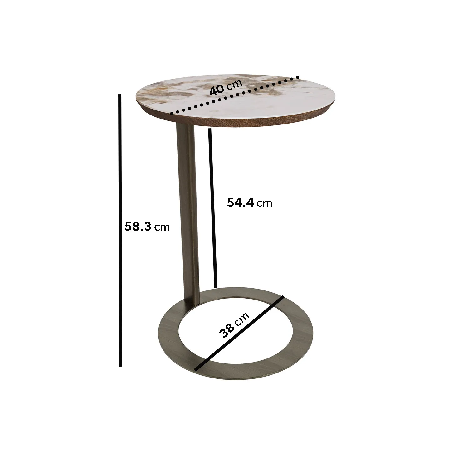 Round Side Table with Marble Effect - Beige, Ceramic