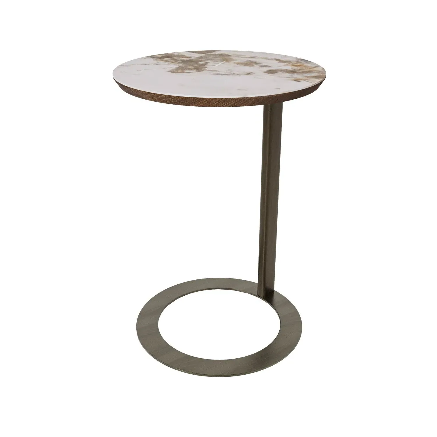 Round Side Table with Marble Effect - Beige, Ceramic