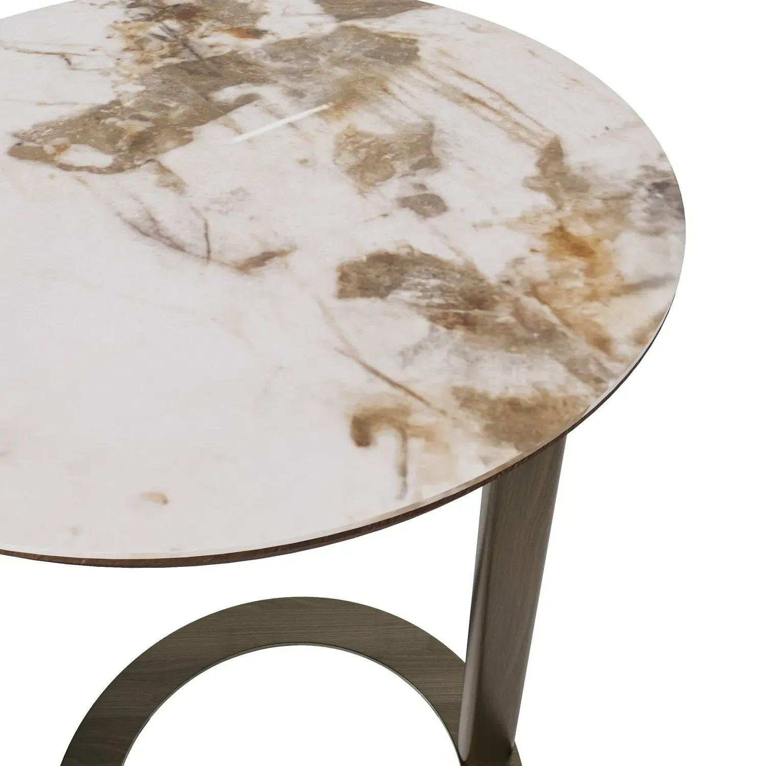 Round Side Table with Marble Effect - Beige, Ceramic