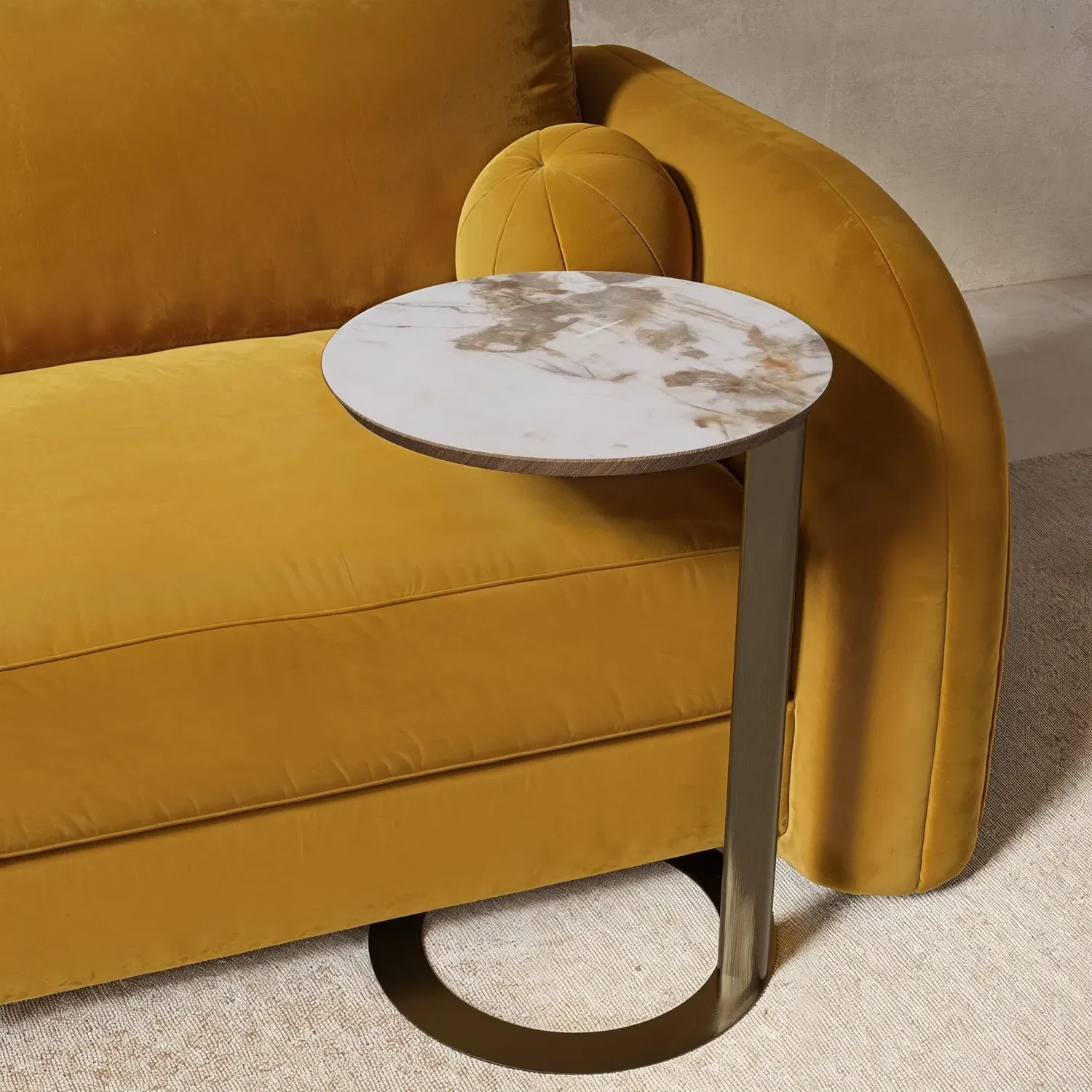 Round Side Table with Marble Effect - Beige, Ceramic image