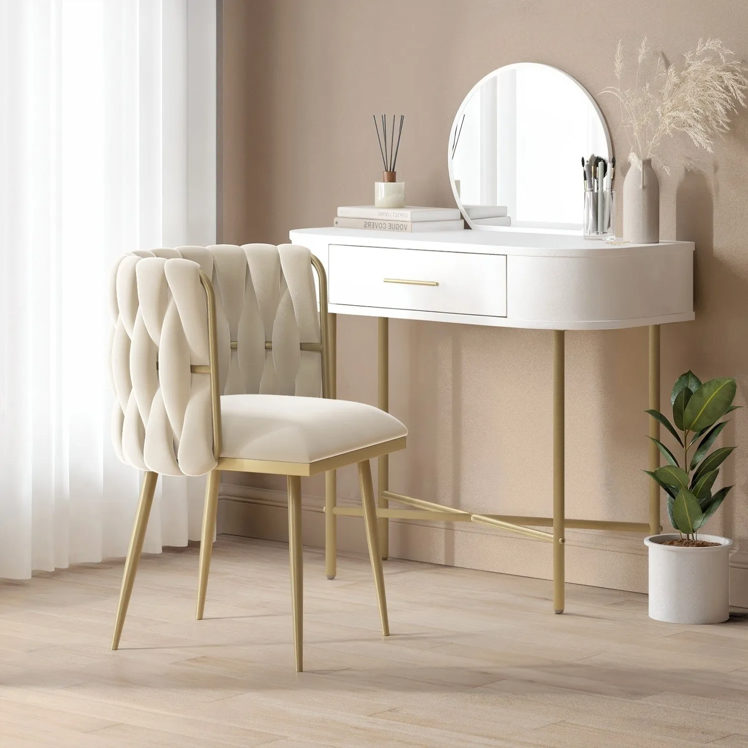 Accent Chair with Gold Legs - Cream, Velvet