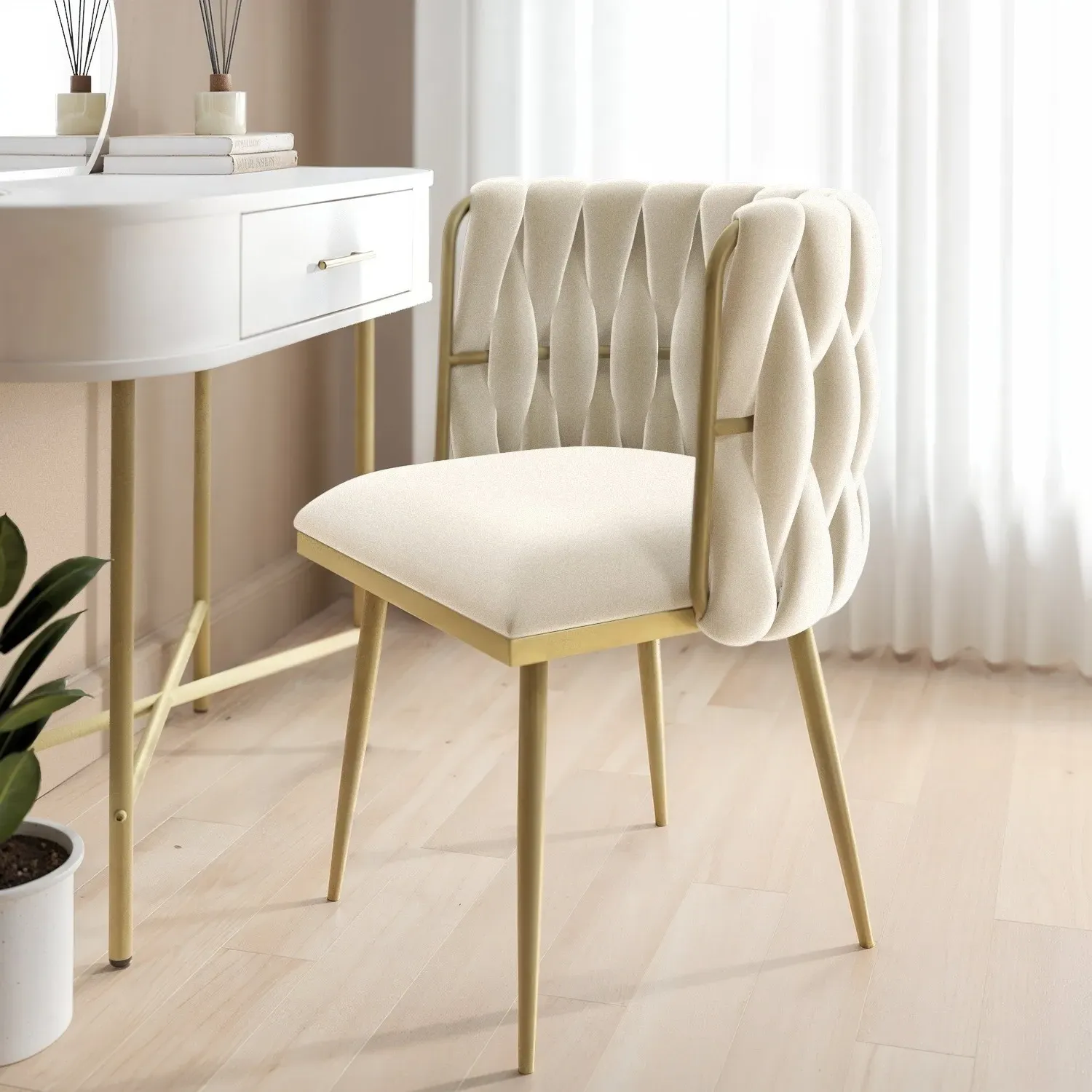 Accent Chair with Gold Legs - Cream, Velvet image
