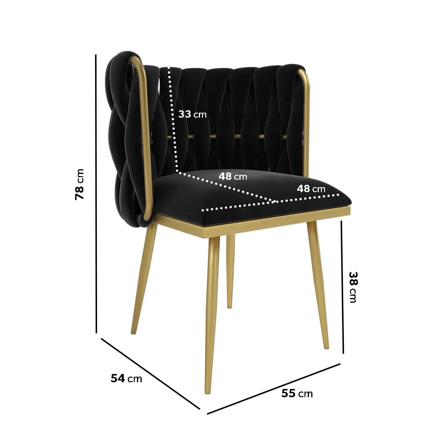 Dressing Table Chair with Gold Legs - Black, Velvet