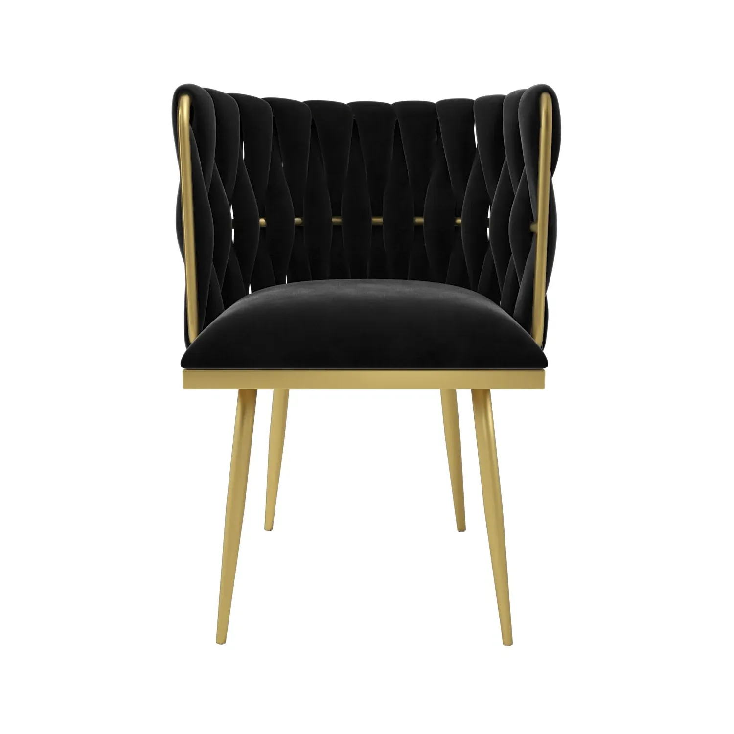 Dressing Table Chair with Gold Legs - Black, Velvet