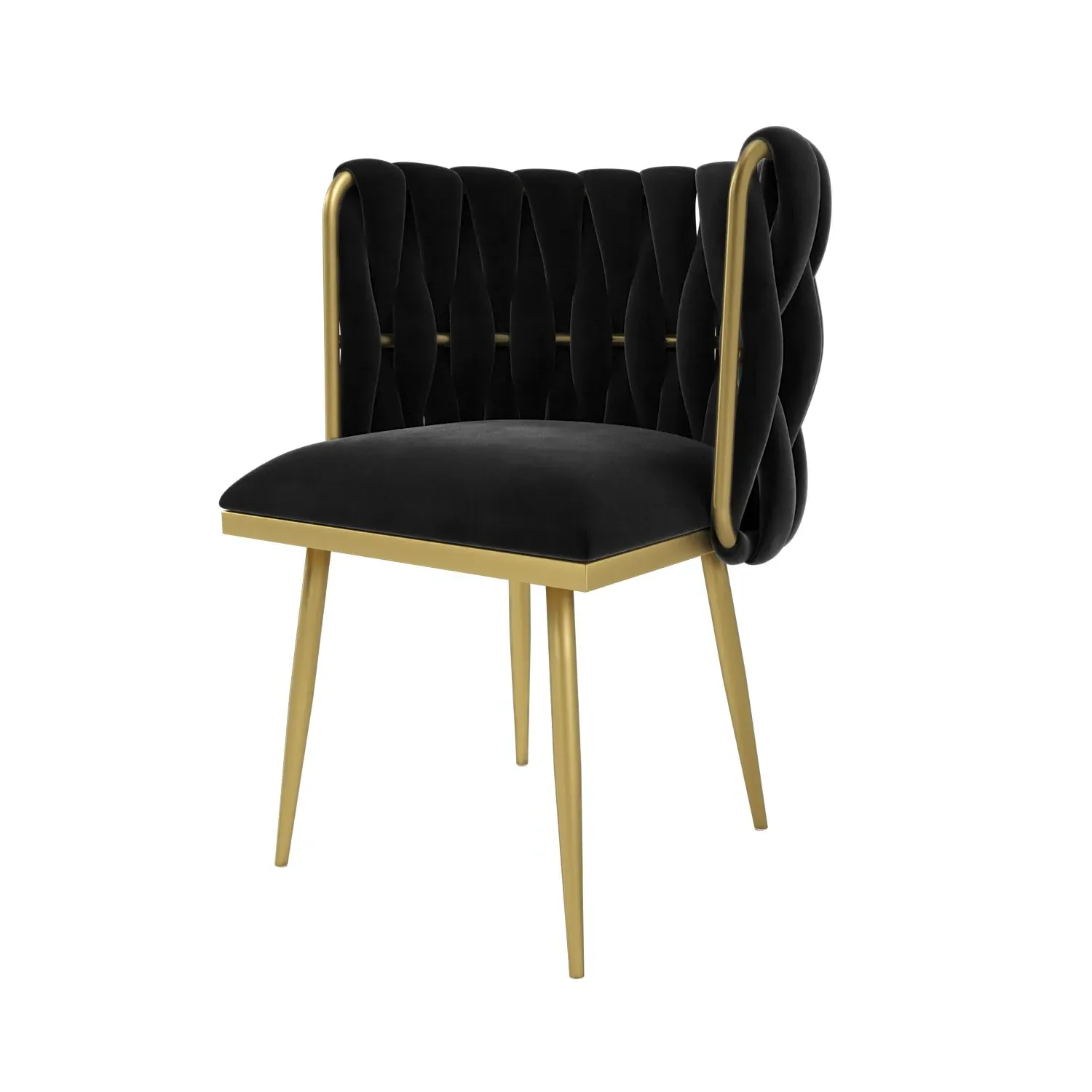 Dressing Table Chair with Gold Legs - Black, Velvet